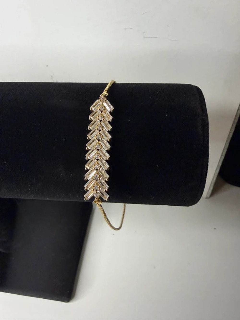Gold Baguette Crystal Chevron Bolo Slider Bracelet